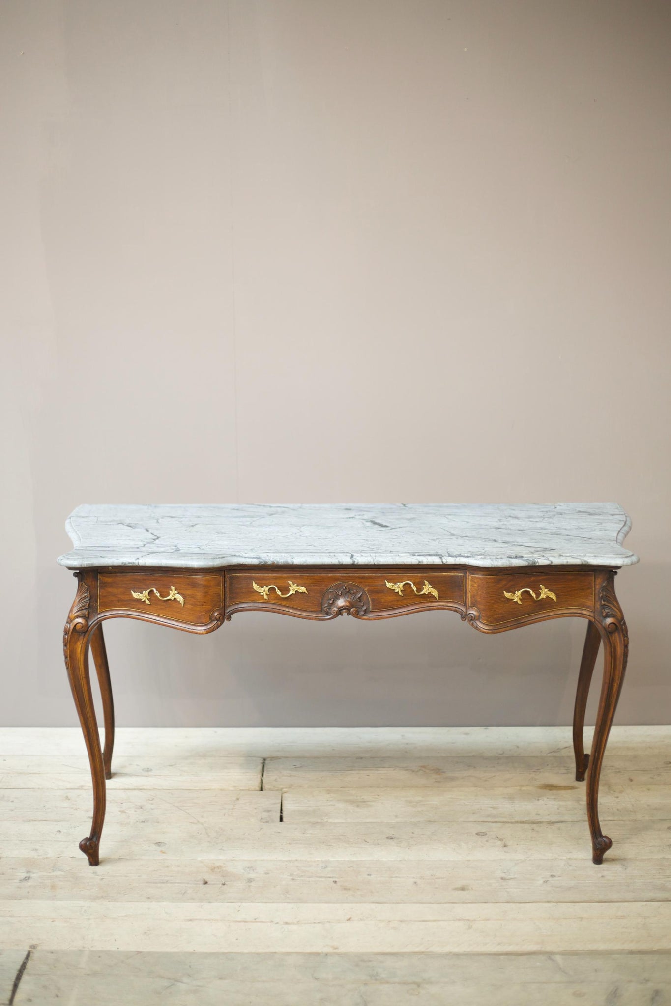 Early 20th century Faux rosewood and grey marble console table