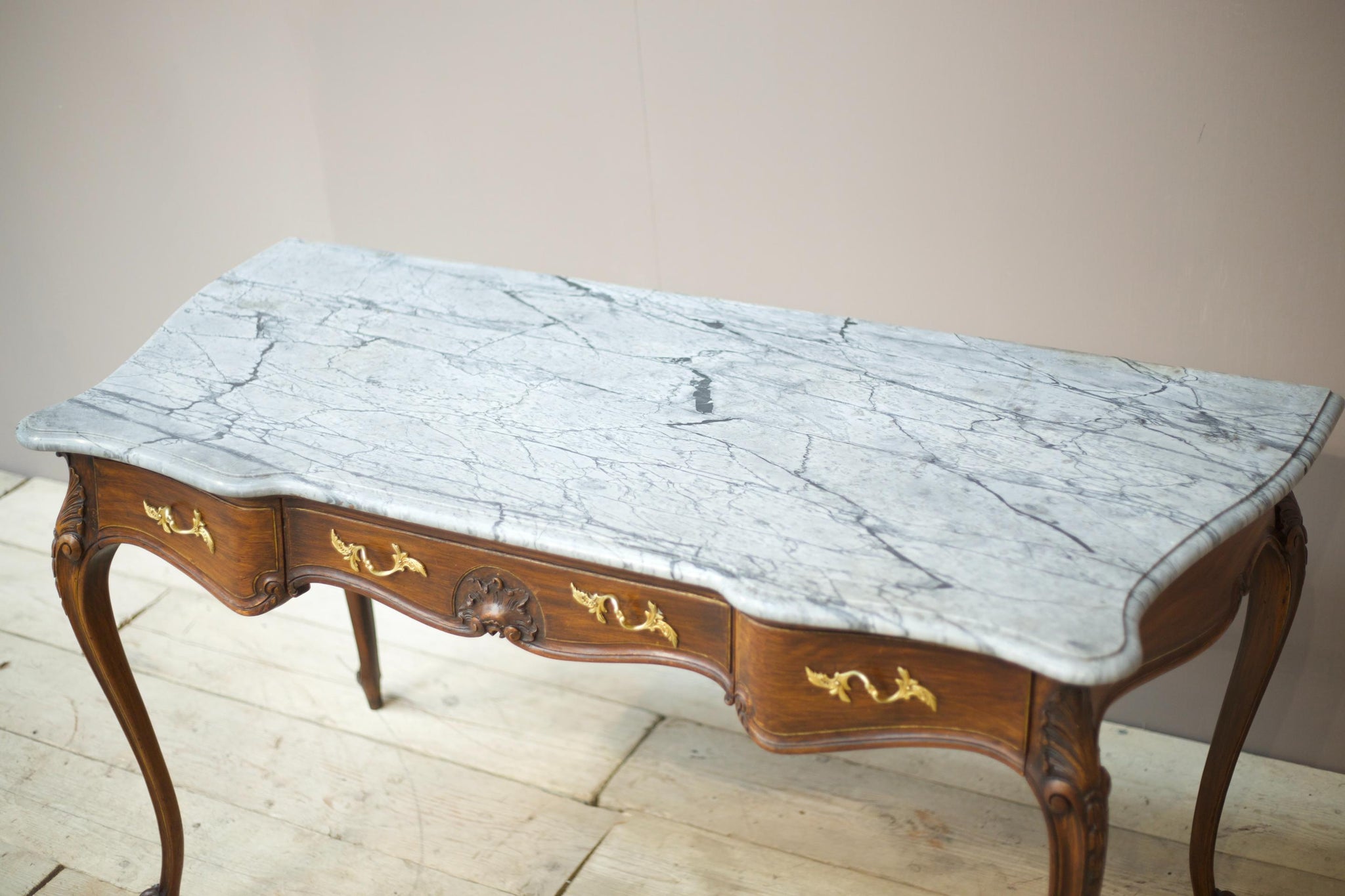 Early 20th century Faux rosewood and grey marble console table