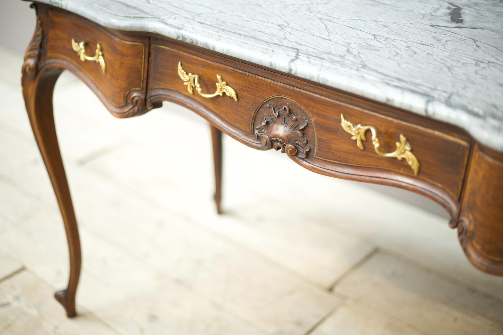 Early 20th century Faux rosewood and grey marble console table