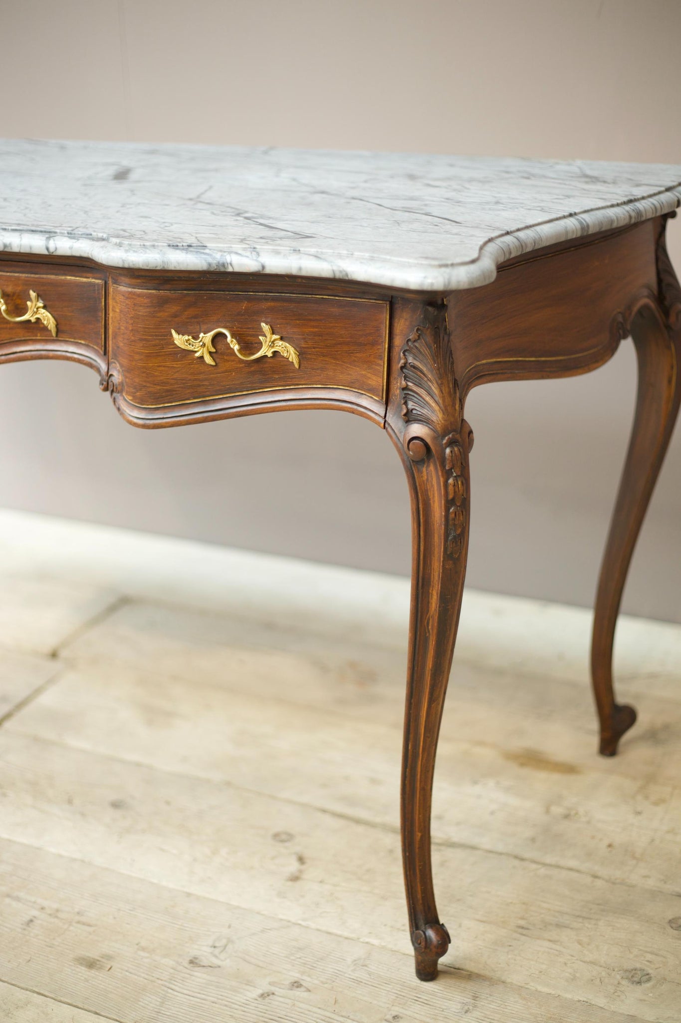 Early 20th century Faux rosewood and grey marble console table