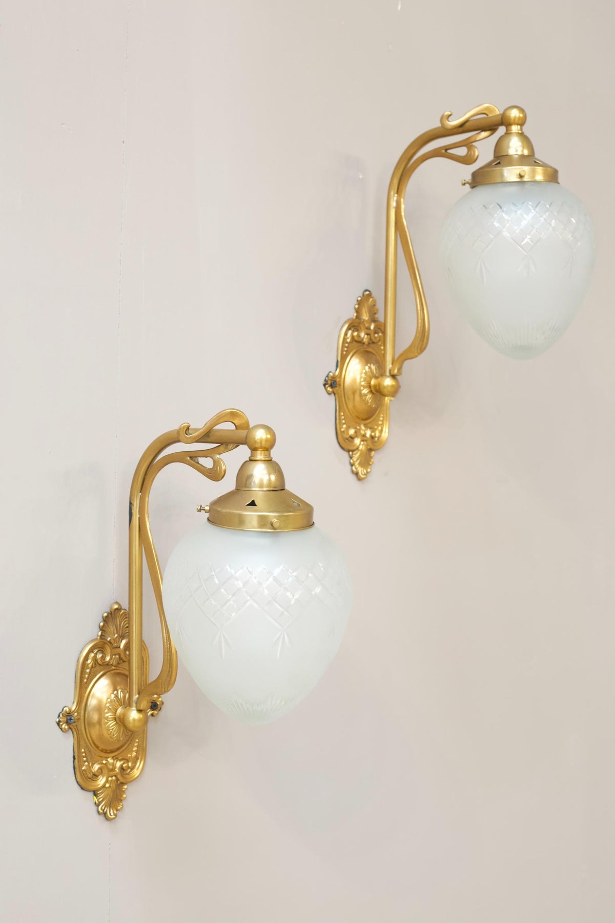 Pair of 20th century cut glass wall lights - smaller - TallBoy Interiors