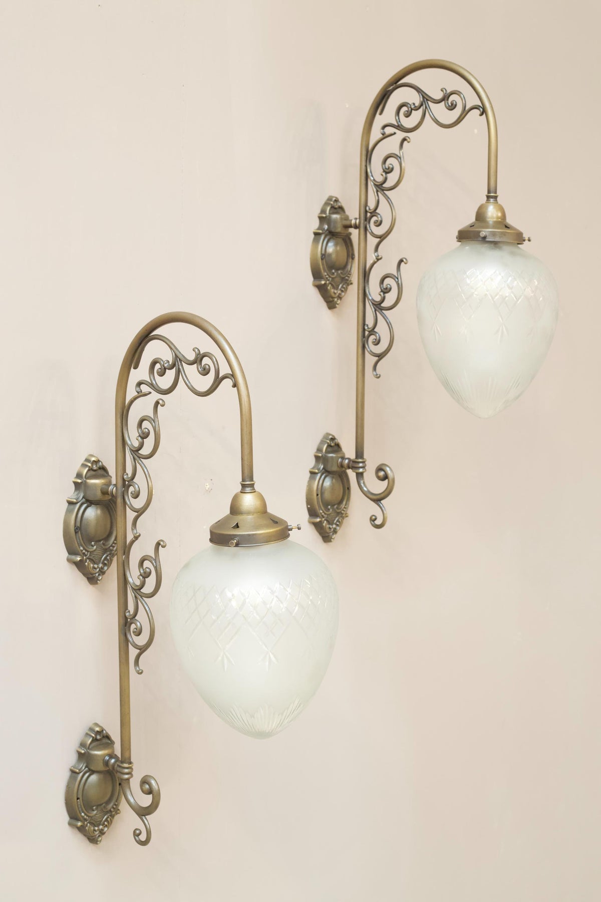 Pair of 20th century cut glass wall lights - larger - TallBoy Interiors