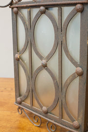 Pair of early 20th century Iron and frosted glass hanging lanterns - TallBoy Interiors