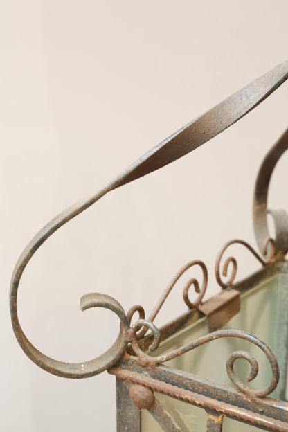 Pair of early 20th century Iron and frosted glass hanging lanterns