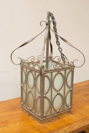 Pair of early 20th century Iron and frosted glass hanging lanterns - TallBoy Interiors