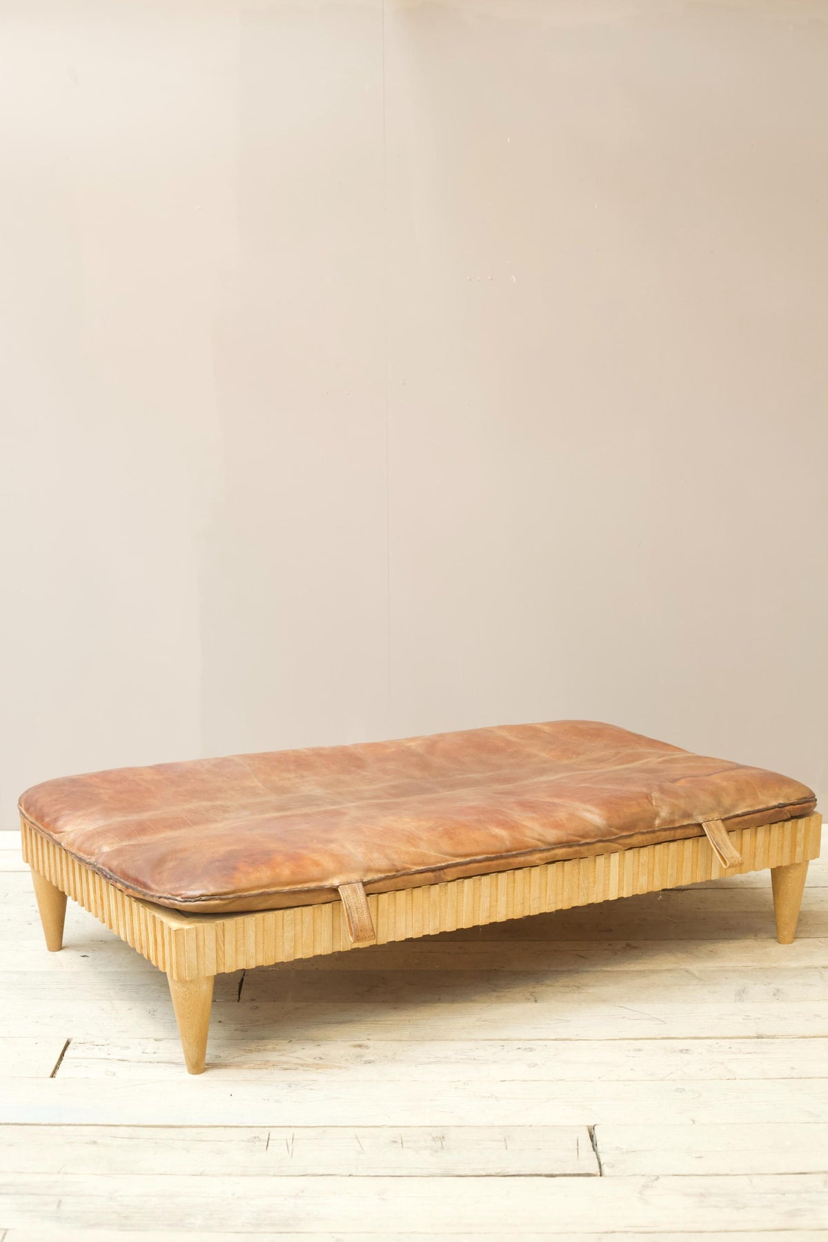 Vintage leather gym mat large ottoman footstool - TallBoy Interiors