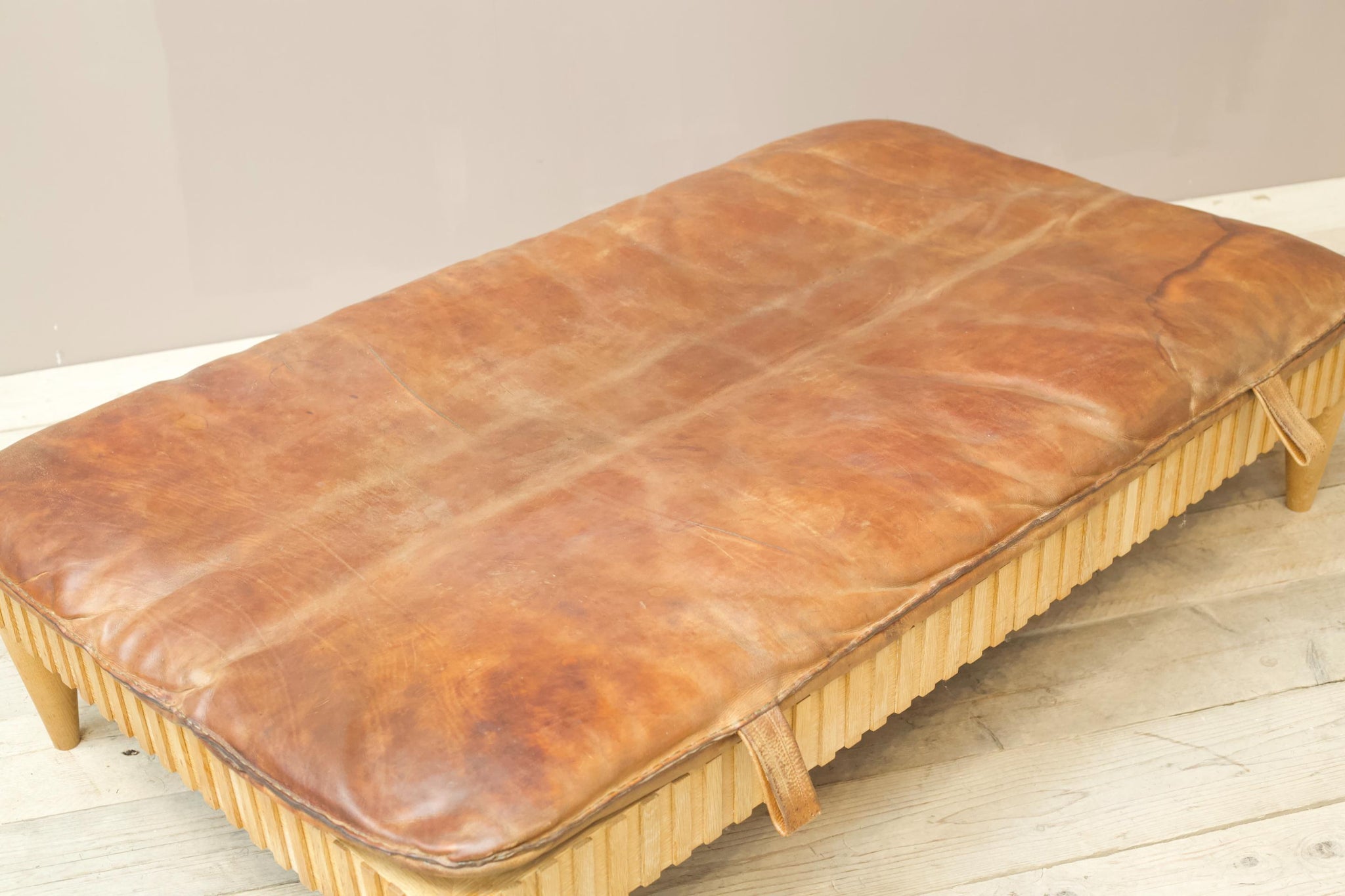 Vintage leather gym mat large ottoman footstool