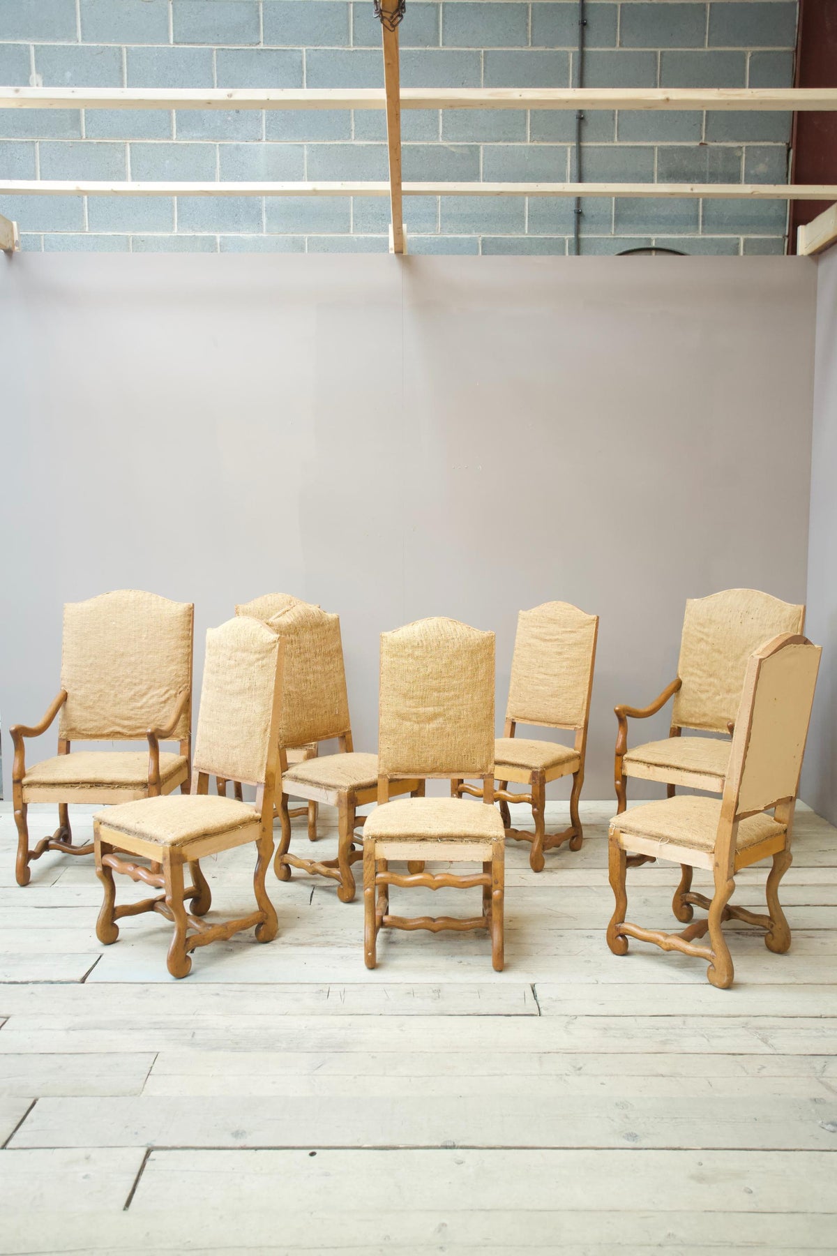 set of 8 Early 20th century Oak Os de Mouton dining chairs - TallBoy Interiors