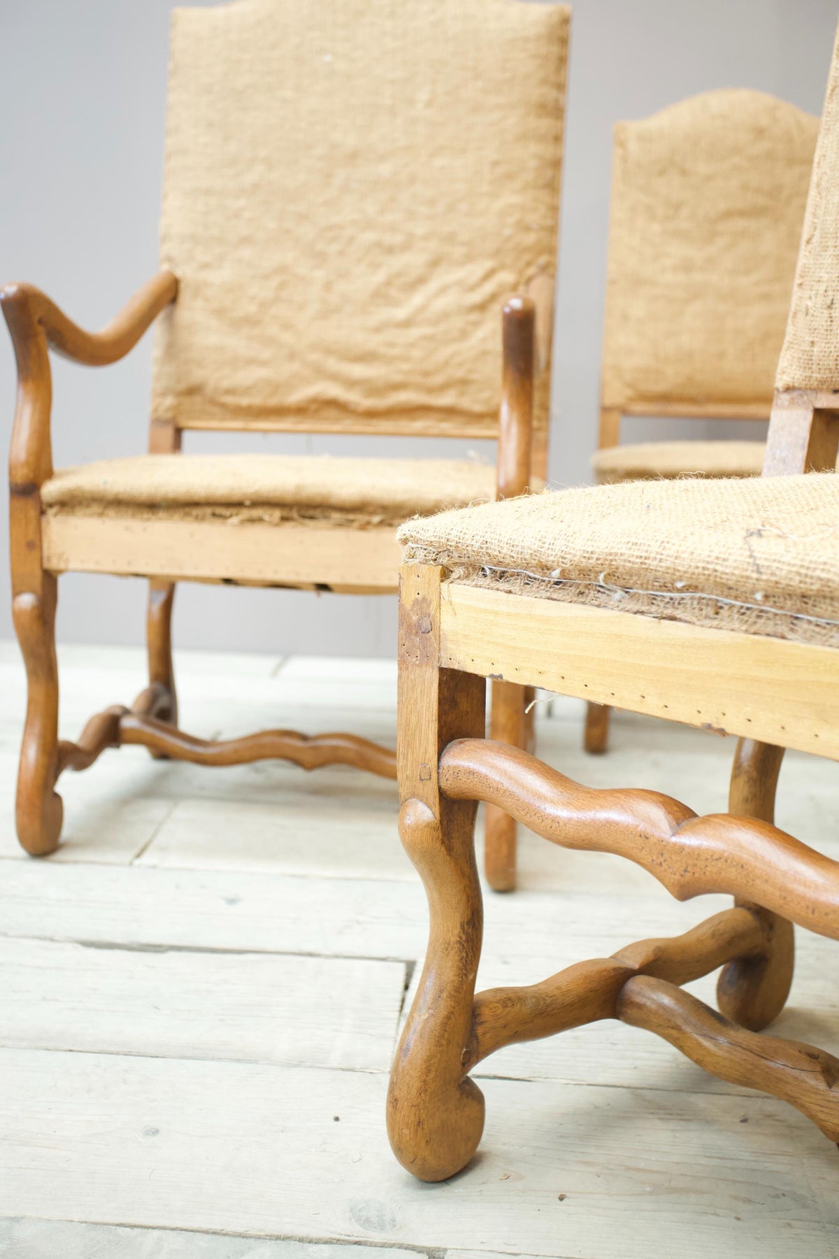 set of 8 Early 20th century Oak Os de Mouton dining chairs - TallBoy Interiors