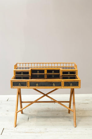 20th century Bamboo and black lacquer desk by E Murio