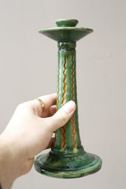 Pair of early 20th century Spanish Green glazed candle sticks - TallBoy Interiors