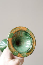 Pair of early 20th century Spanish Green glazed candle sticks - TallBoy Interiors