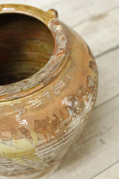 19th century Orange glazed Spanish olive pot - Medium