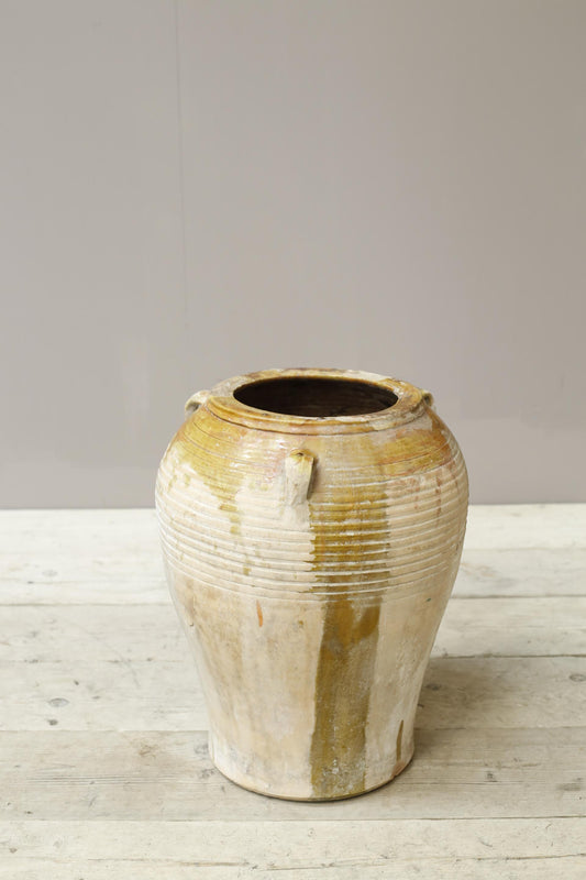 19th century Yellow glazed Spanish olive pot - small