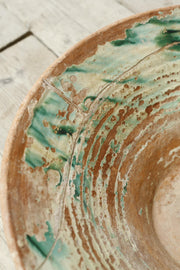 20th century heavily worn green glazed Pancheon - TallBoy Interiors