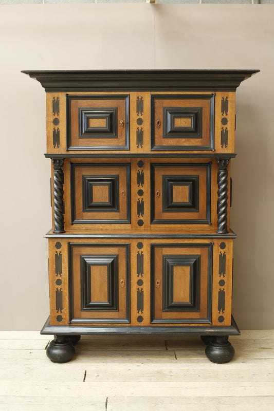 19th century Dutch oak and ebony Kas cupboard