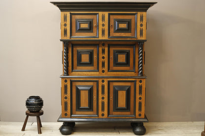 19th century Dutch oak and ebony Kas cupboard