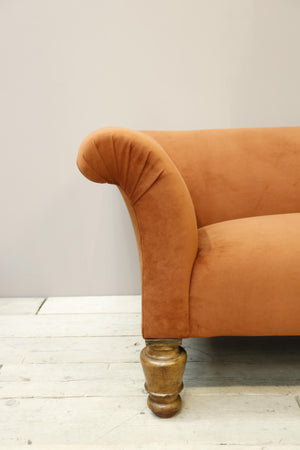 Victorian country house sofa in rust velvet