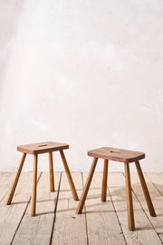 Pair of 19th century French elm country stools - TallBoy Interiors