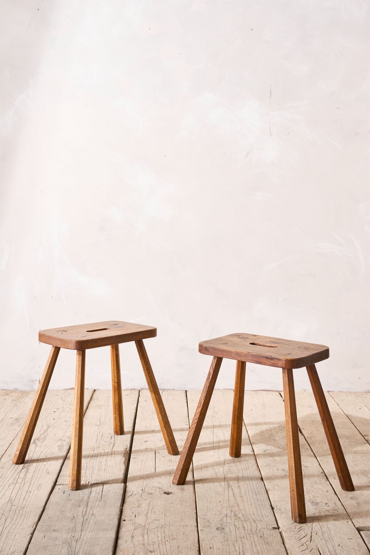 Pair of 19th century French elm country stools - TallBoy Interiors