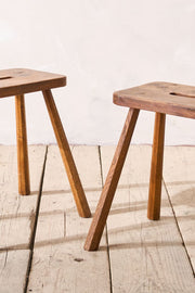 Pair of 19th century French elm country stools - TallBoy Interiors