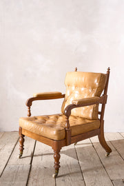 Victorian mahogany and leather spindle back library chair