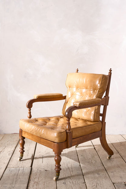 Victorian mahogany and leather spindle back library chair