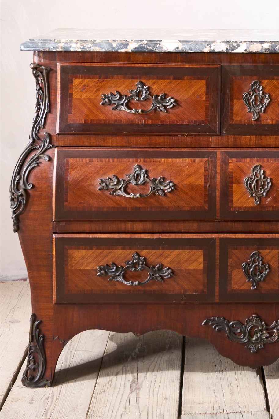20th century kingwood chest of drawers with marble top - TallBoy Interiors
