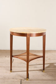 1920's mahogany yellow marble and rattan shelf Gueridon table