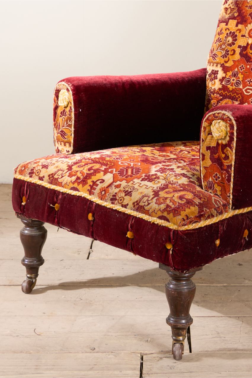 Large proportioned 19th century Carpet covered armchair
