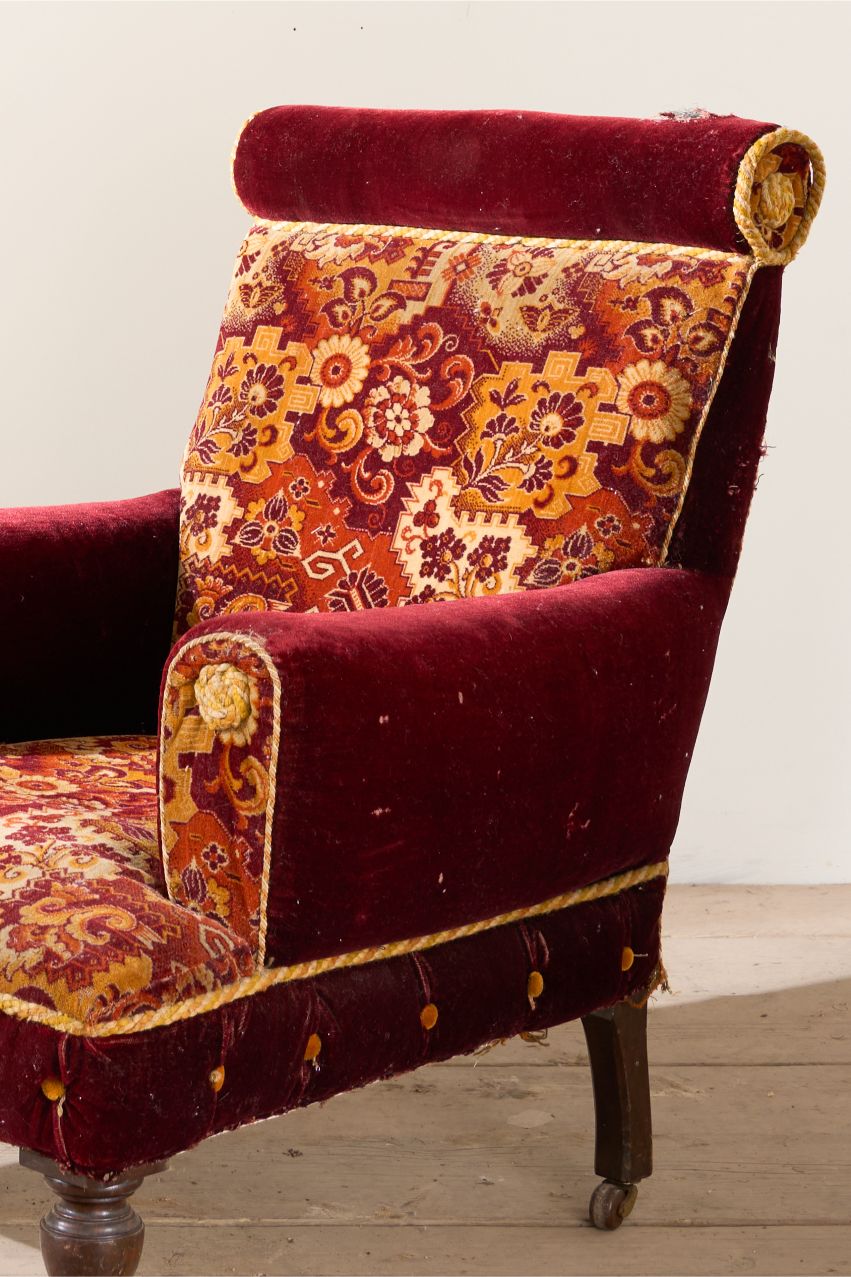 Large proportioned 19th century Carpet covered armchair