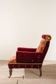 Large proportioned 19th century Carpet covered armchair - TallBoy Interiors