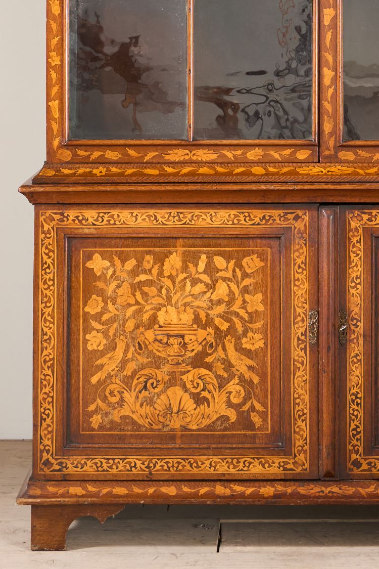 18th Century Marquetry inlaid Dutch glazed cabinet