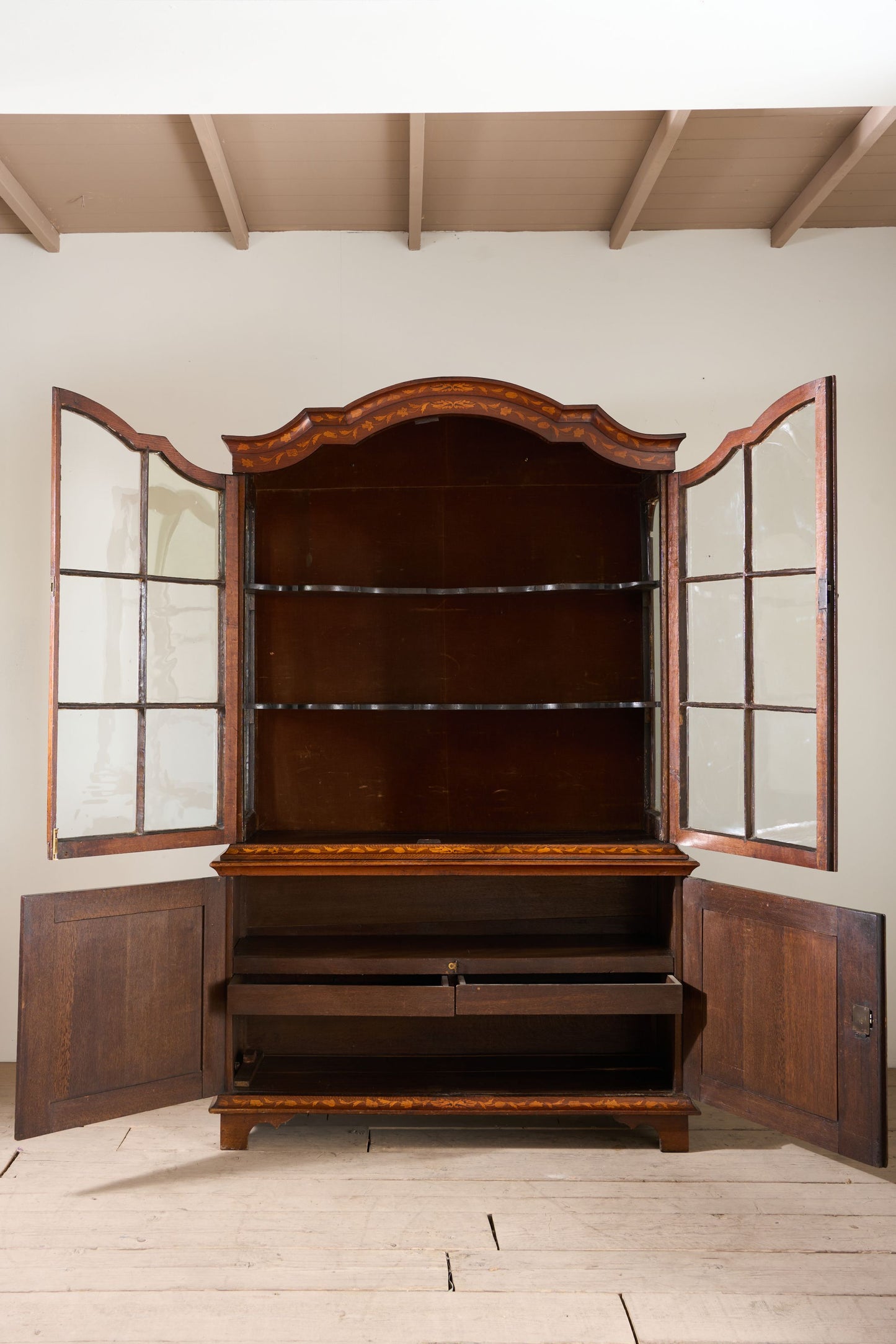 18th Century Marquetry inlaid Dutch glazed cabinet