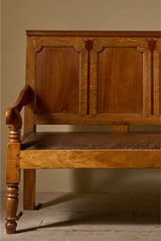 Georgian oak hall bench with tulip decoration - TallBoy Interiors