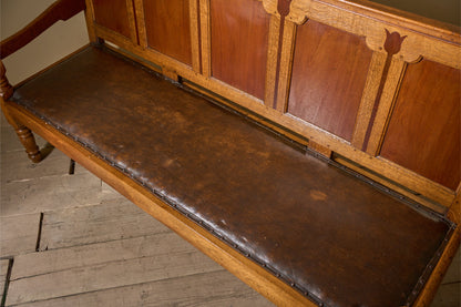 Georgian oak hall bench with tulip decoration