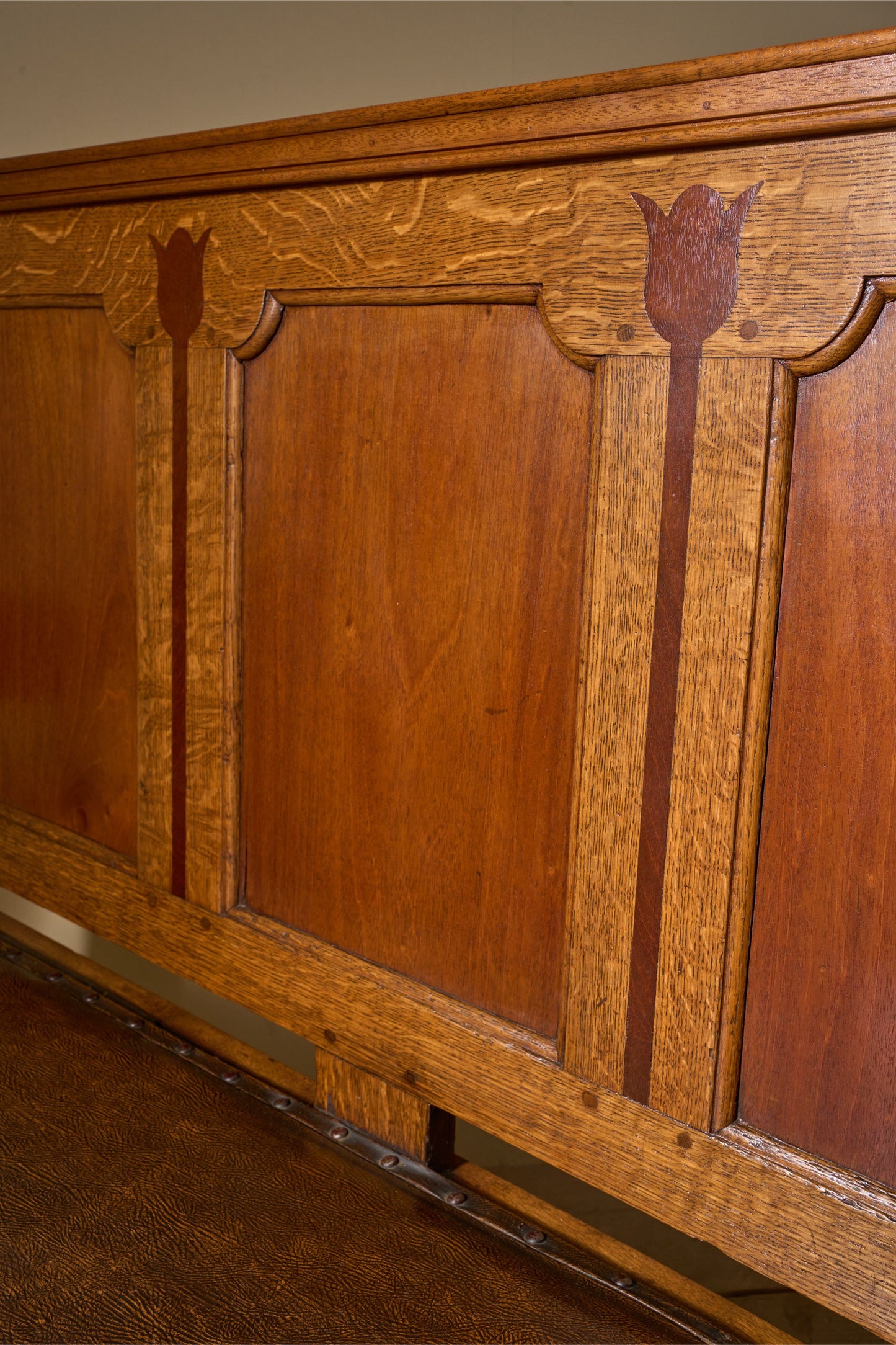 Georgian oak hall bench with tulip decoration