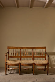 19th century French rush seated hall bench - TallBoy Interiors