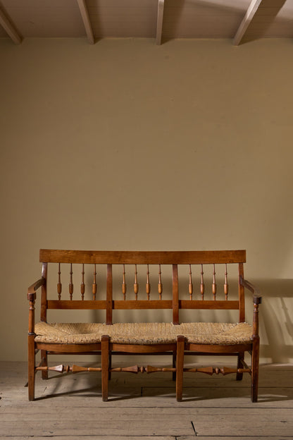 19th century French rush seated hall bench