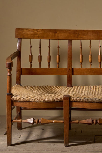 19th century French rush seated hall bench