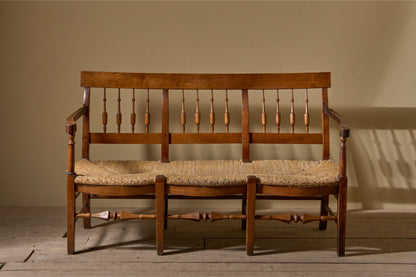 19th century French rush seated hall bench