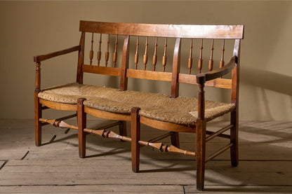 19th century French rush seated hall bench