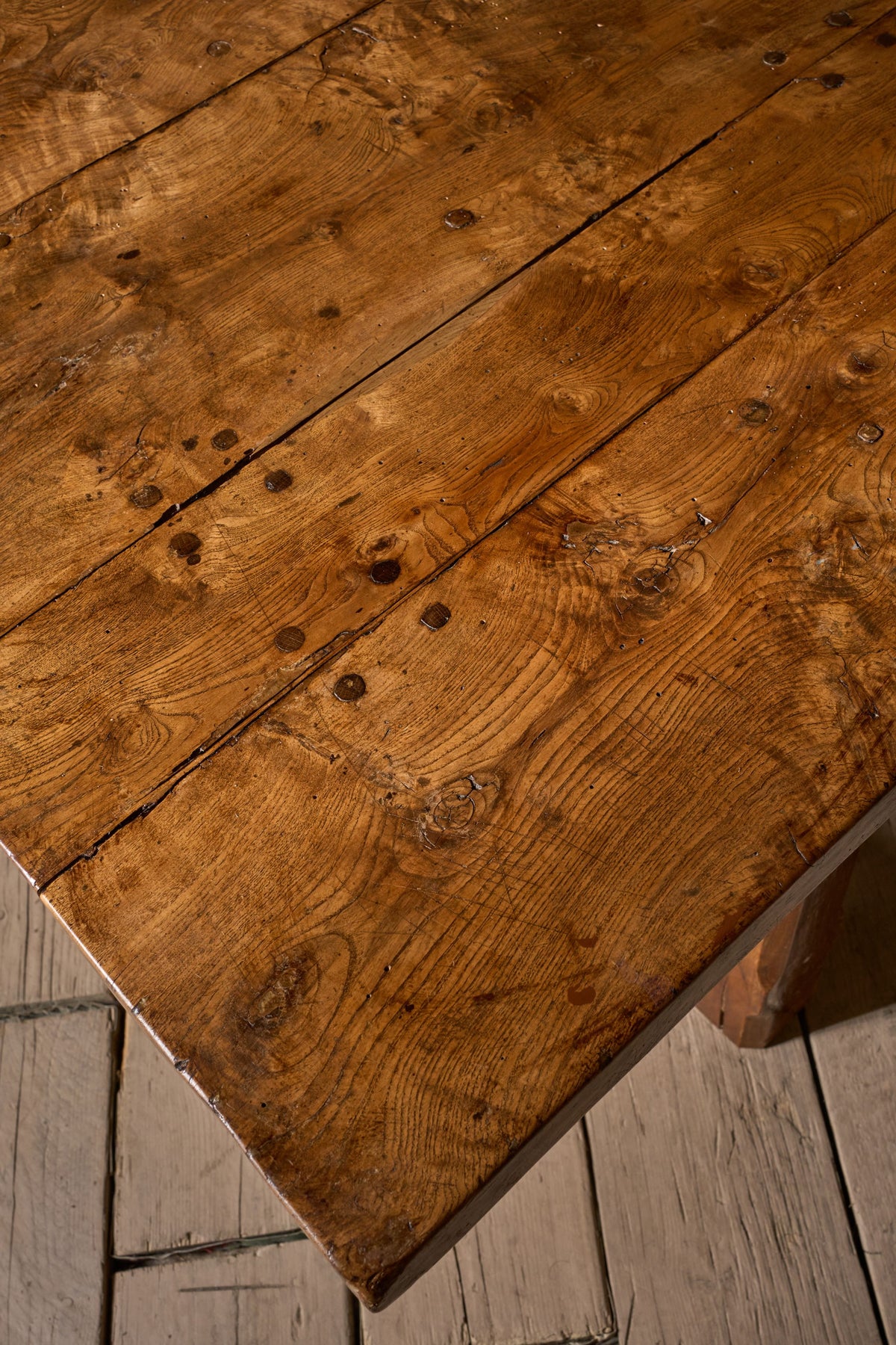 Late 18th century solid elm farmhouse dining table - TallBoy Interiors