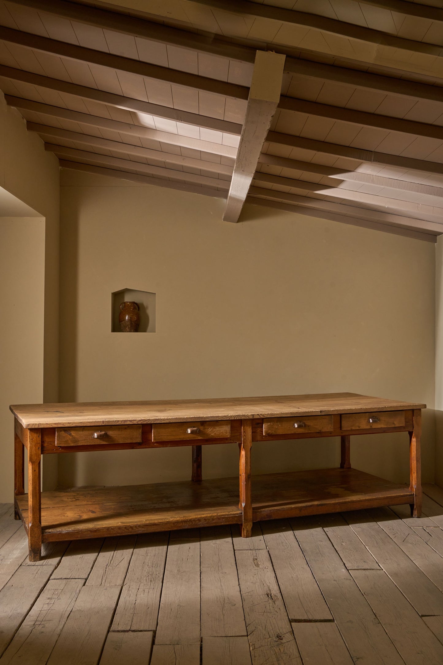 3m 19th century Pine prep table kitchen counter