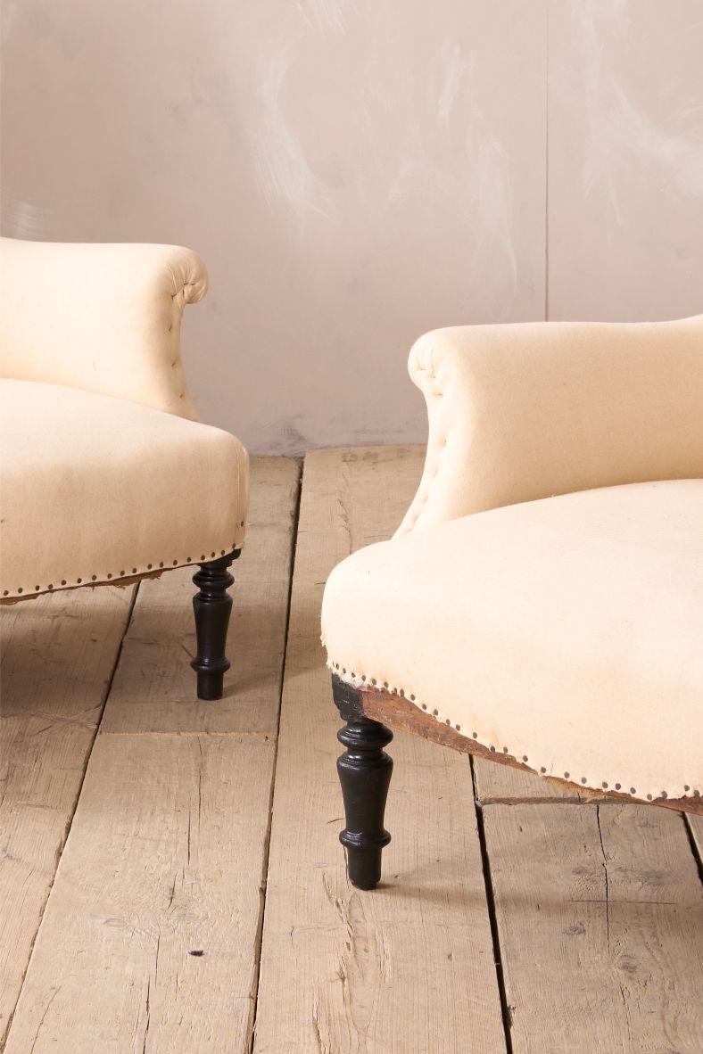 Pair of wide seated Napoleon III square back armchairs