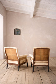 Pair of wide seated Napoleon III square back armchairs