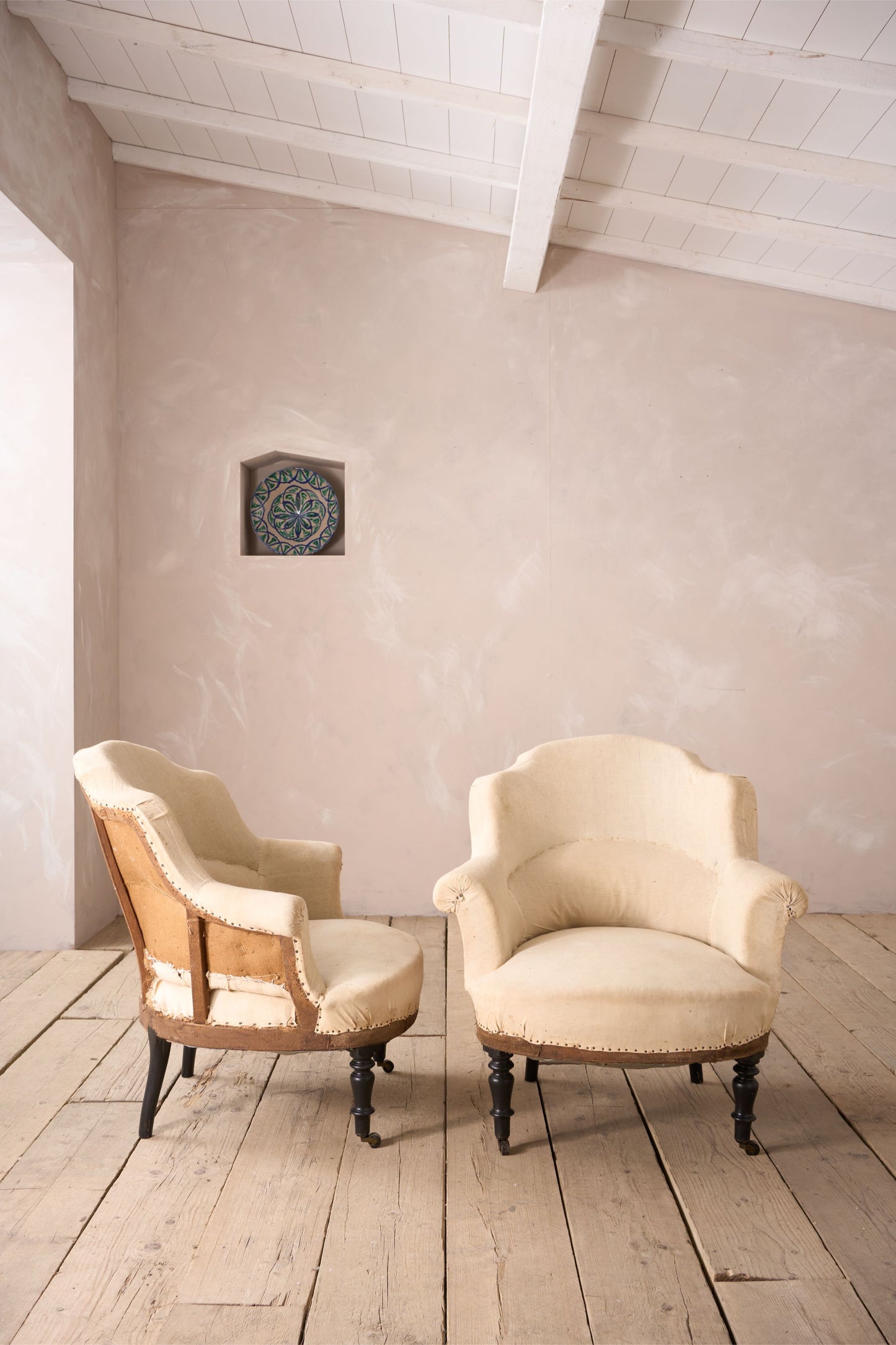 Pair of Napoleon III shield back tub chairs