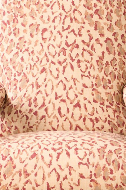 19th century shapely open armchair upholstered in Rose Cumming Sabu