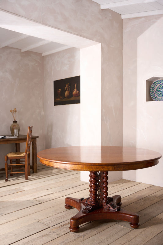 19th century Oak centre table with fretwork column
