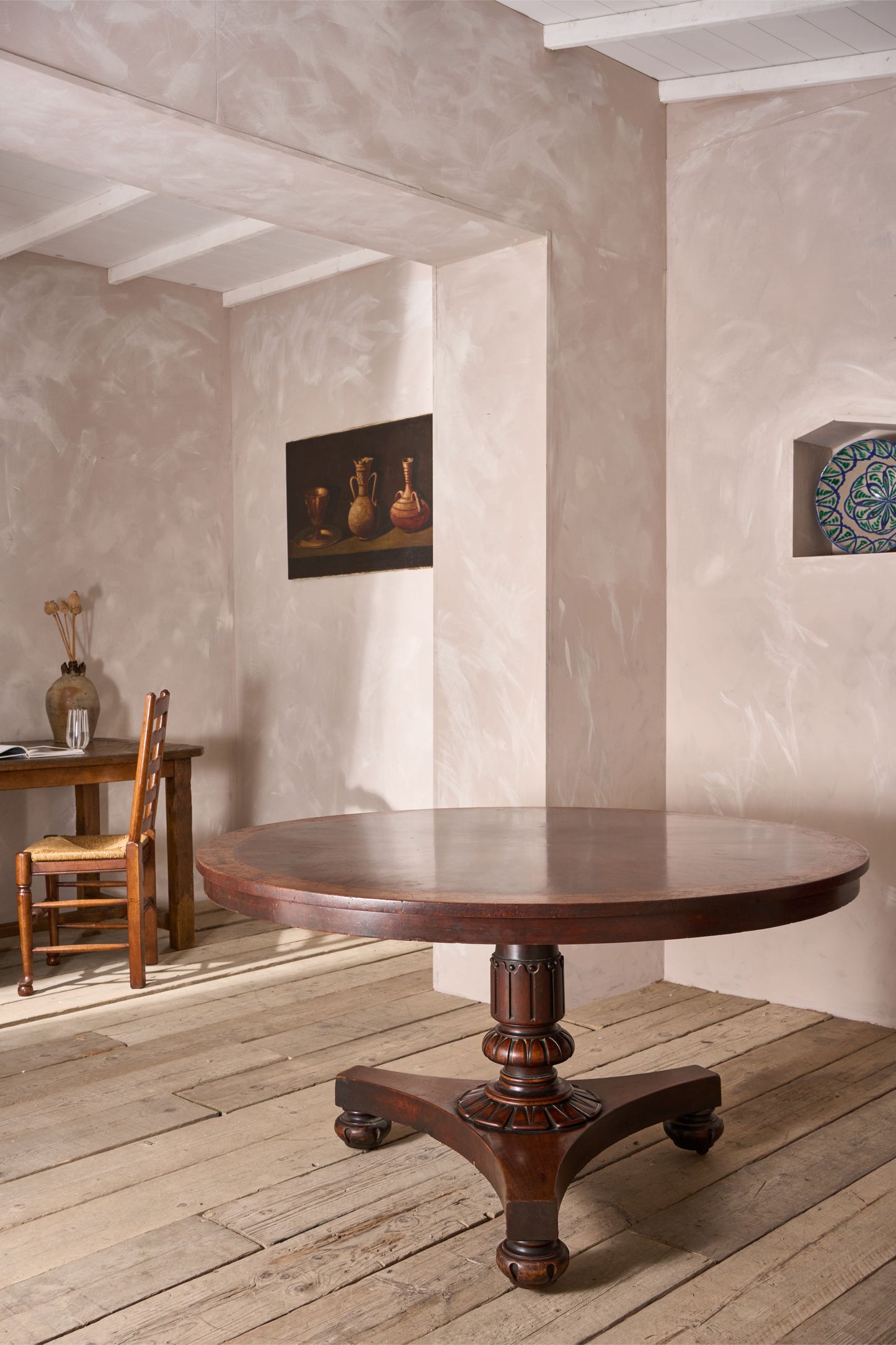Regency period Flame mahogany and maple centre table.